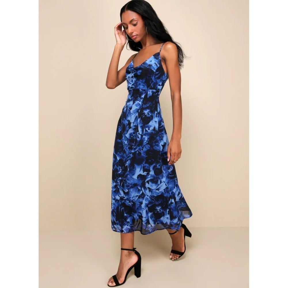 Lulu's Blue Floral Midi Slip Dress
